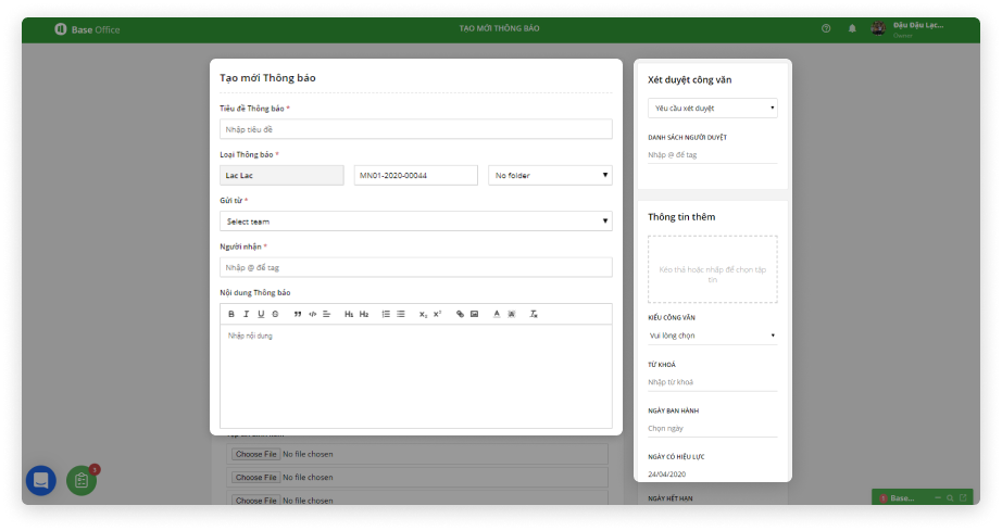 Base Office - Ứng dụng quản lý Thông báo và Công văn nội bộ doanh nghiệp -  